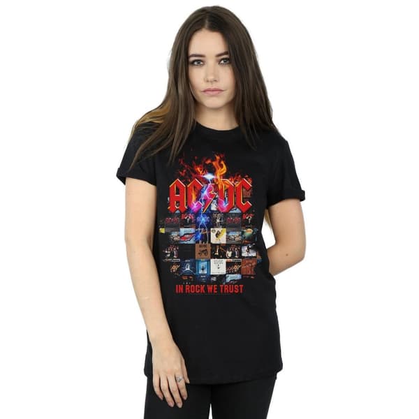 AC/DC Womens/Ladies In Rock We Trust Album Cover Cotton Boyfriend T-Shirt