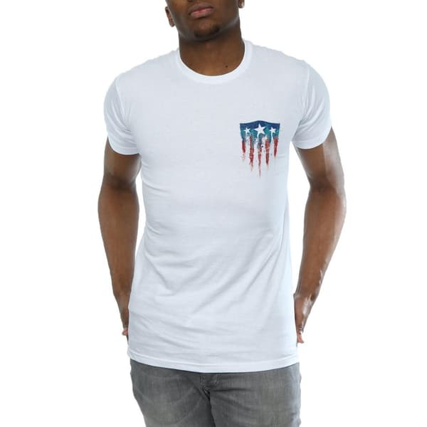 Marvel Mens Captain America Splatter Shield Faux Pocket T-Shirt