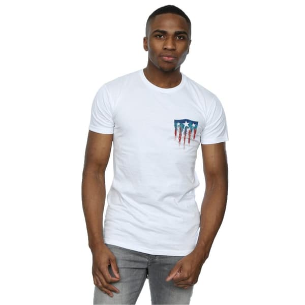Marvel Mens Captain America Splatter Shield Faux Pocket T-Shirt
