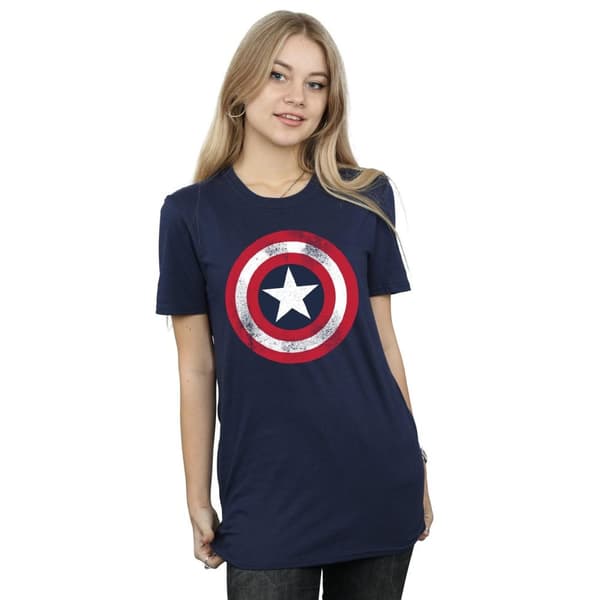 Marvel Dam/Tjej - Captain America - T-shirt i bomull med sköld och tryck