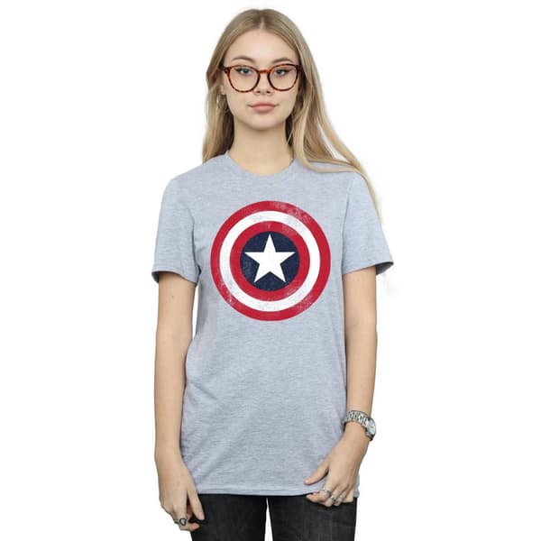 Marvel Dam/Tjej - Captain America - T-shirt i bomull med sköld och tryck