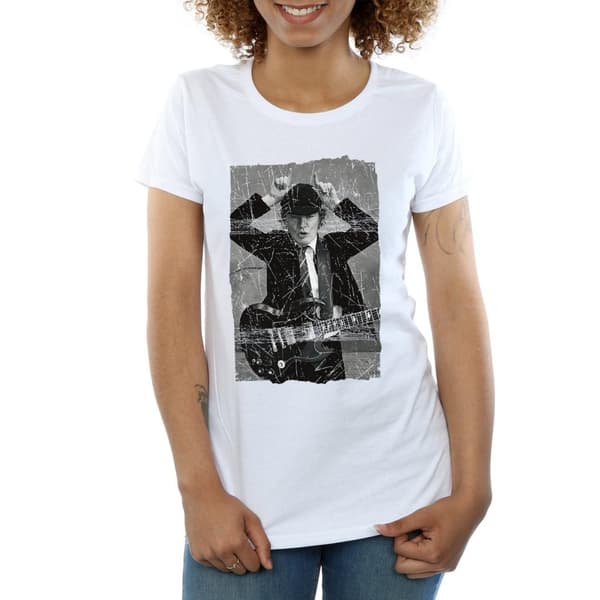 AC/DC Womens/Ladies Angus Young Distressed Photo Cotton T-Shirt