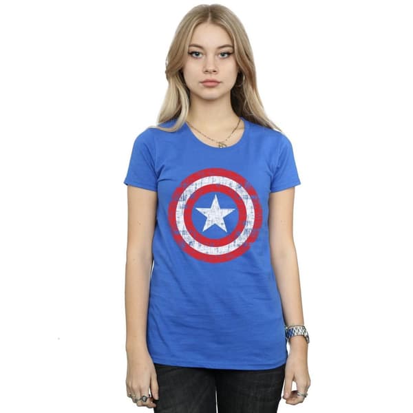 Marvel Womens/Ladies Avengers Captain America Scratched Shield Cotton T-Shirt