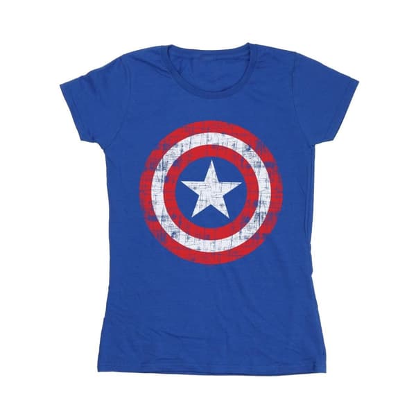 Marvel Womens/Ladies Avengers Captain America Scratched Shield Cotton T-Shirt