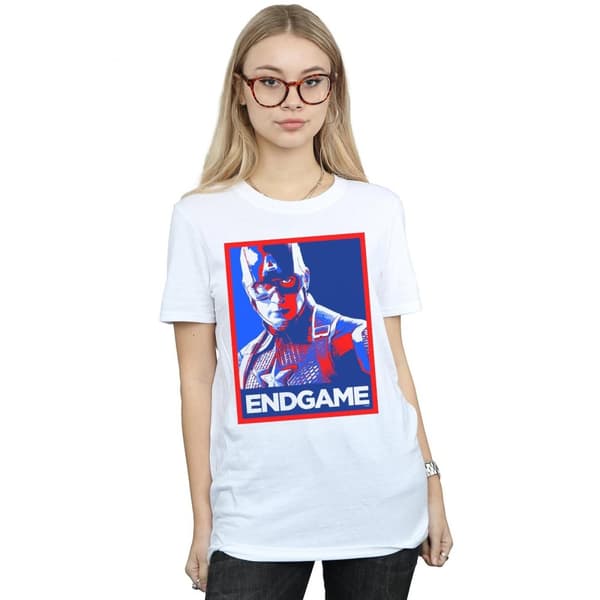 Marvel Womens/Ladies Avengers Endgame Captain America Poster Cotton Boyfriend T-Shirt