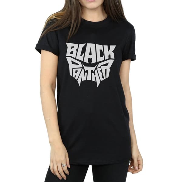 Marvel Womens/Ladies Black Panther Worded Emblem Cotton Boyfriend T-Shirt
