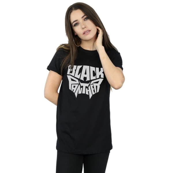 Marvel Womens/Ladies Black Panther Worded Emblem Cotton Boyfriend T-Shirt