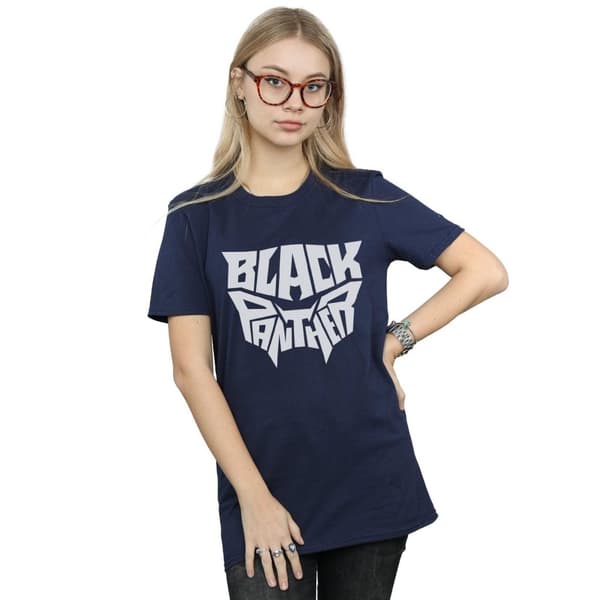 Marvel Womens/Ladies Black Panther Worded Emblem Cotton Boyfriend T-Shirt