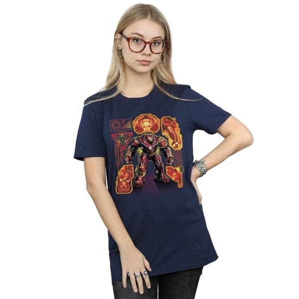Marvel Womens/Ladies Avengers Infinity War Hulkbuster Blueprint Cotton Boyfriend T-Shirt