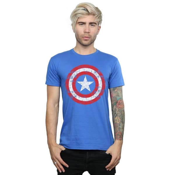 Marvel Mens Avengers Captain America Scratched Shield T-Shirt