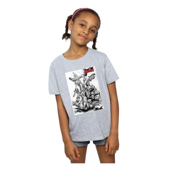 Marvel Girls Avengers Assemble Team Sketch Cotton T-Shirt