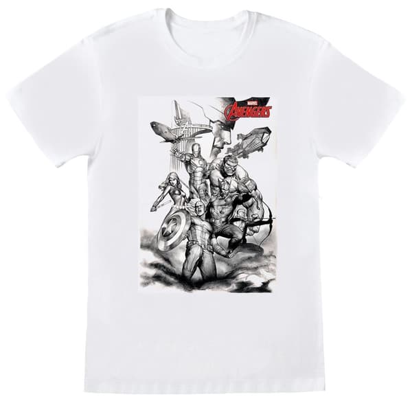 Marvel Girls Avengers Assemble Team Sketch Cotton T-Shirt White 9-11 Years