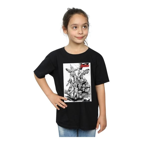 Marvel Avengers Assemble Team Sketch T-shirt i bomull för tjejer