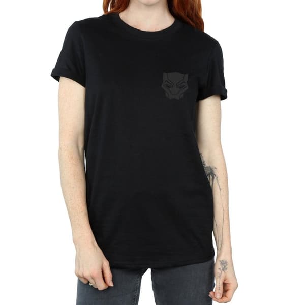 Marvel Pojkvänst-shirt i bomull med brösttryck - dam/dam Black Panther - svart på svart