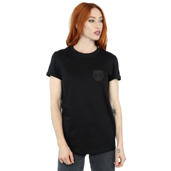 Marvel Pojkvänst-shirt i bomull med brösttryck - dam/dam Black Panther - svart på svart