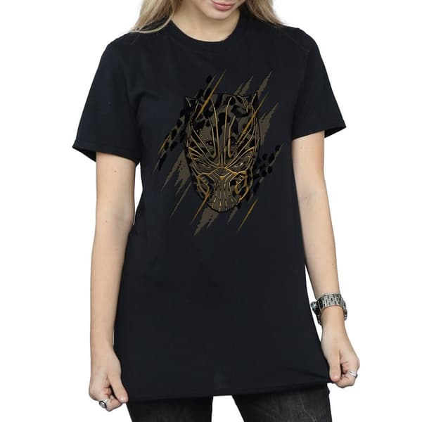 Marvel Womens/Ladies Black Panther Gold Head Cotton Boyfriend T-Shirt