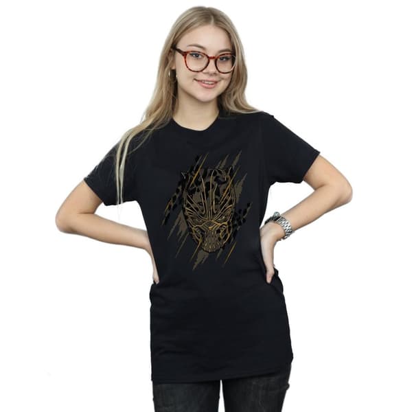 Marvel Womens/Ladies Black Panther Gold Head Cotton Boyfriend T-Shirt