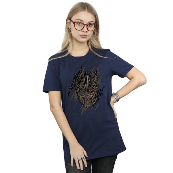 Marvel Womens/Ladies Black Panther Gold Head Cotton Boyfriend T-Shirt