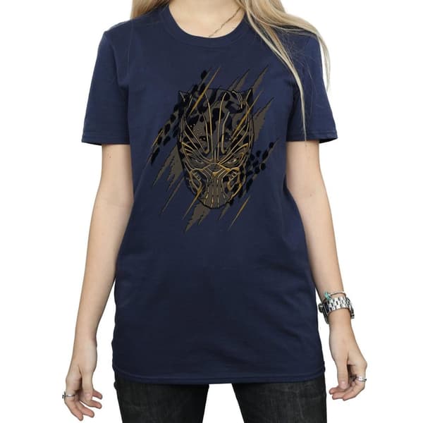 Marvel Womens/Ladies Black Panther Gold Head Cotton Boyfriend T-Shirt