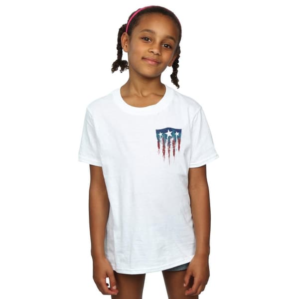Marvel Girls Captain America Splatter Shield Faux Pocket Cotton T-Shirt