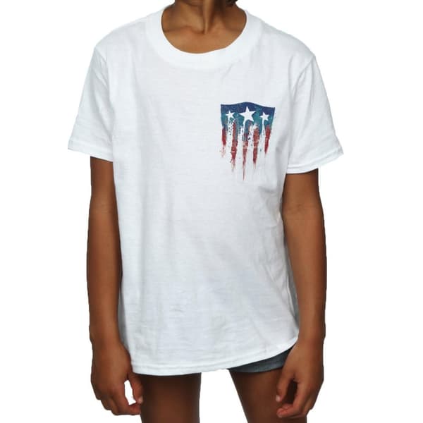 Marvel Girls Captain America Splatter Shield Faux Pocket Cotton T-Shirt