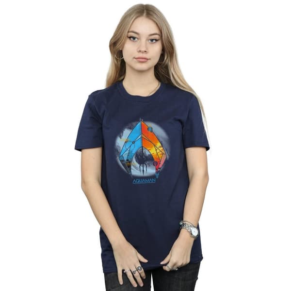 DC Comics Dam/Tjej Aquaman Tropisk Logo Bomull Boyfriend T-shirt