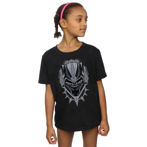 Marvel Girls Black Panther Head Cotton T-Shirt