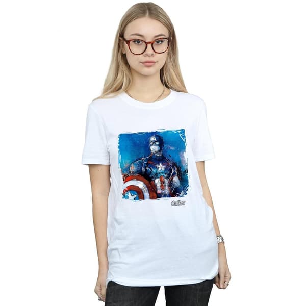 Marvel Womens/Ladies Captain America Art Cotton Boyfriend T-Shirt