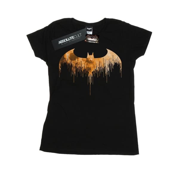 DC Comics Womens/Ladies Batman Arkham Knight Halloween Moon Logo Fill Cotton T-Shirt Black M