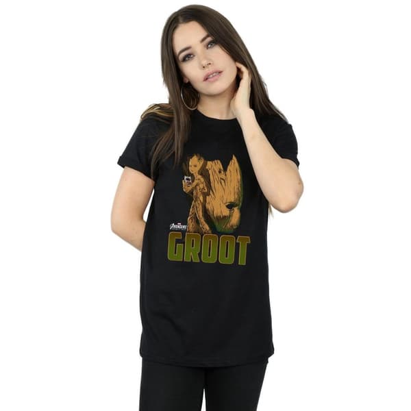 Marvel Dam/kvinnor Avengers Infinity War Groot Character Boyfriend T-shirt i bomull