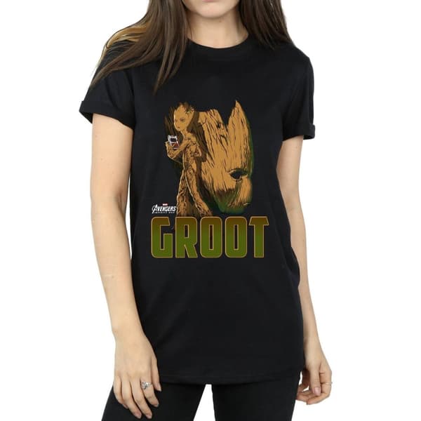 Marvel Dam/kvinnor Avengers Infinity War Groot Character Boyfriend T-shirt i bomull