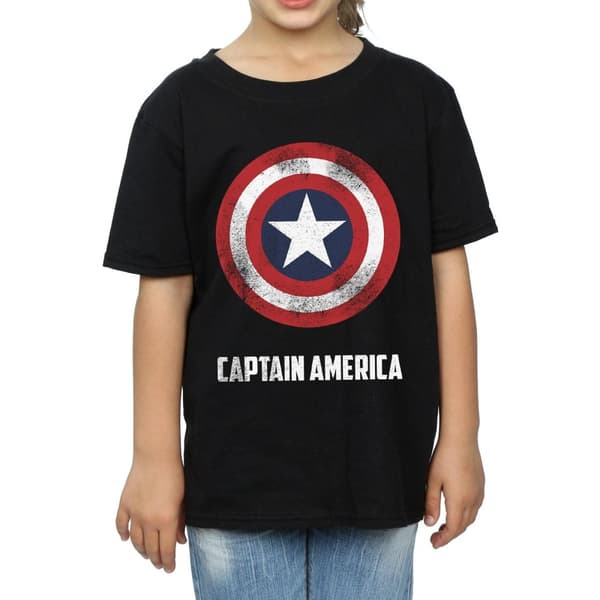 Marvel Girls Captain America Shield Text Cotton T-Shirt