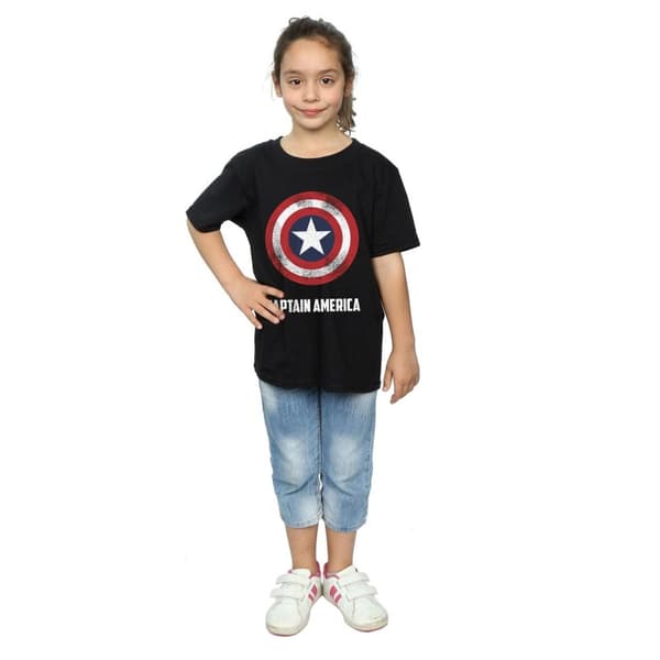 Marvel Girls Captain America Shield Text Cotton T-Shirt