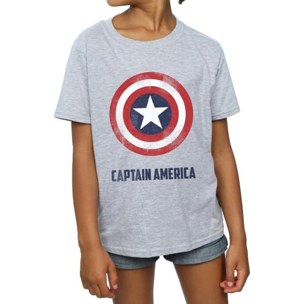 Marvel Girls Captain America Shield Text Cotton T-Shirt