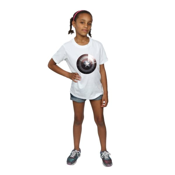 Marvel Girls Captain America Shield Shiny Cotton T-Shirt