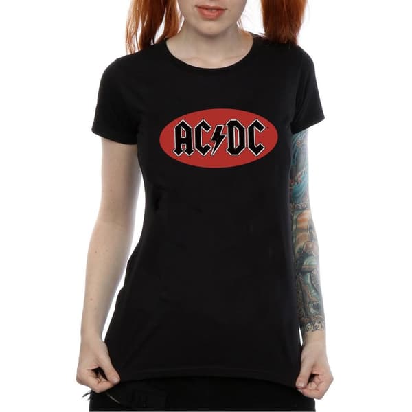 AC/DC T-shirt i bomull med röd cirkel-logotyp - dam/dam