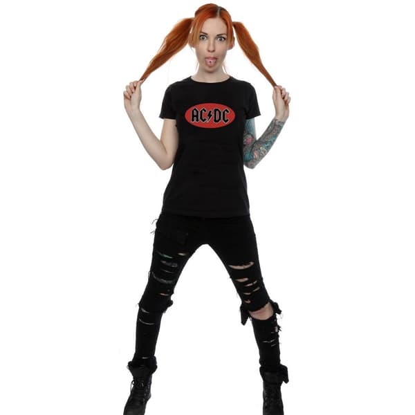 AC/DC T-shirt i bomull med röd cirkel-logotyp - dam/dam
