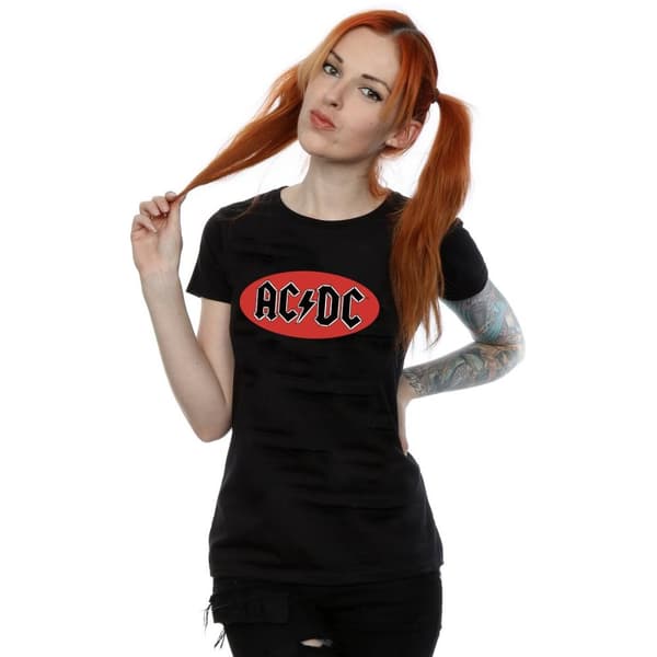 AC/DC T-shirt i bomull med röd cirkel-logotyp - dam/dam