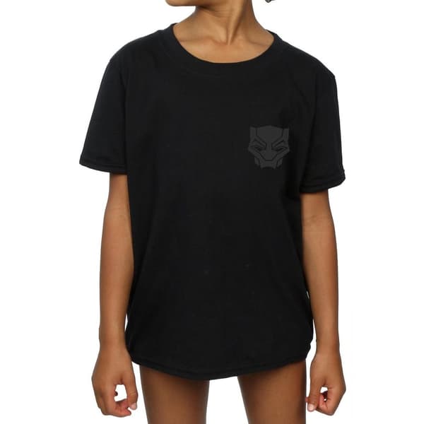 Marvel Girls Black Panther Black On Black Chest Print Cotton T-Shirt