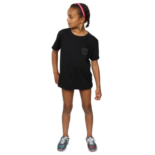 Marvel Girls Black Panther Black On Black Chest Print Cotton T-Shirt