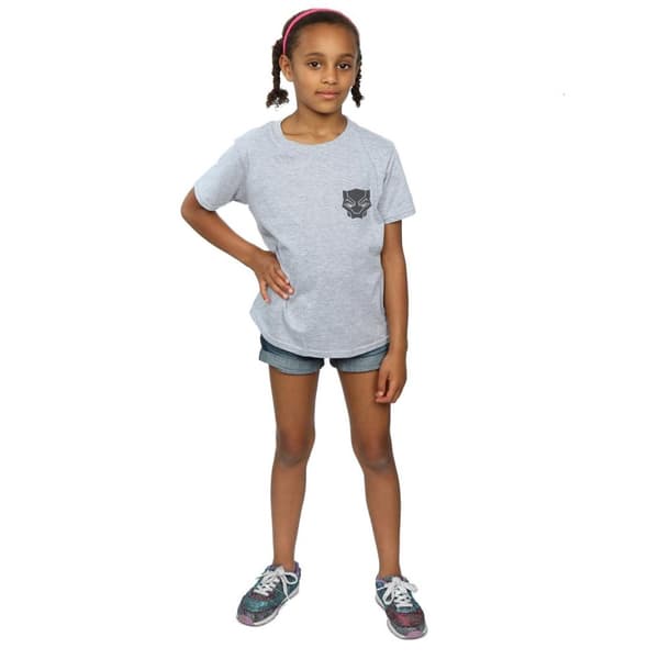 Marvel Girls Black Panther Black On Black Chest Print Cotton T-Shirt