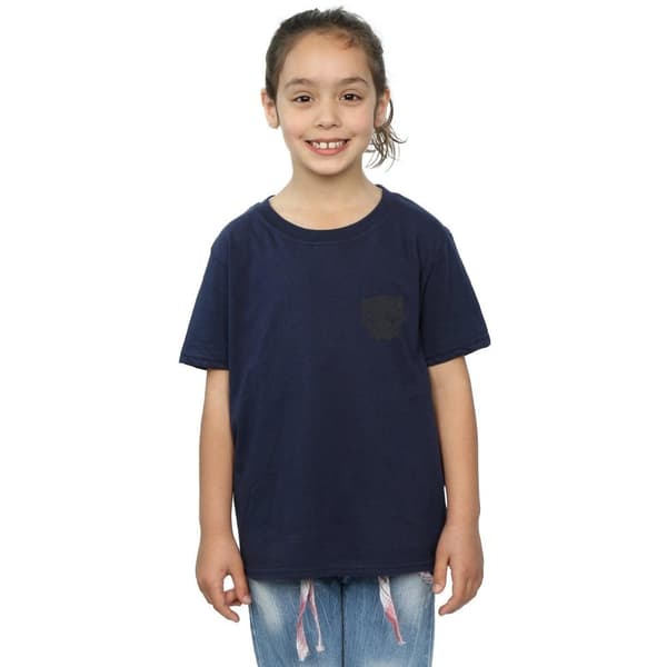 Marvel Girls Black Panther Black On Black Chest Print Cotton T-Shirt