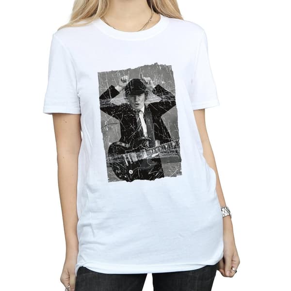 AC/DC Womens/Ladies Angus Young Distressed Photo Cotton Boyfriend T-Shirt