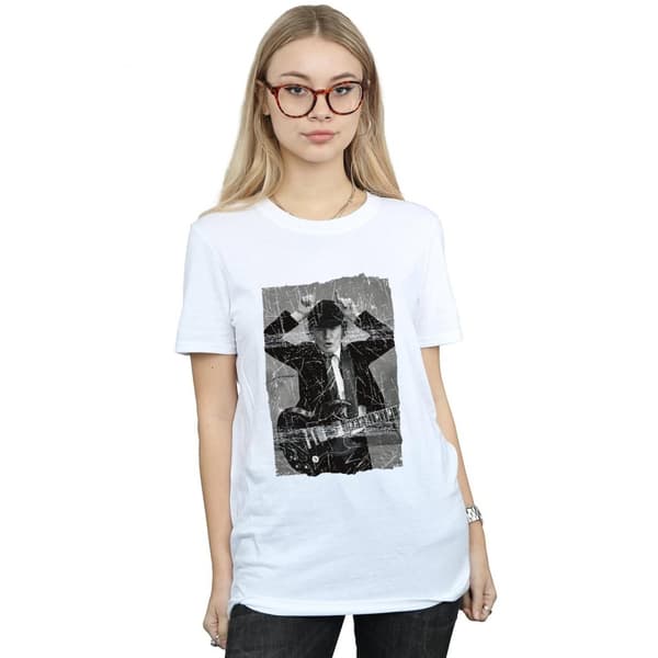 AC/DC Womens/Ladies Angus Young Distressed Photo Cotton Boyfriend T-Shirt