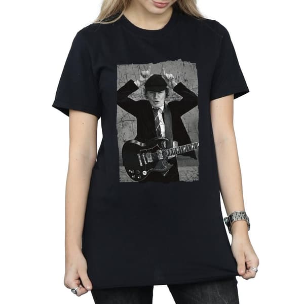 AC/DC Womens/Ladies Angus Young Distressed Photo Cotton Boyfriend T-Shirt