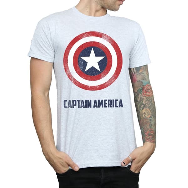 Marvel Mens Captain America Shield Text T-Shirt