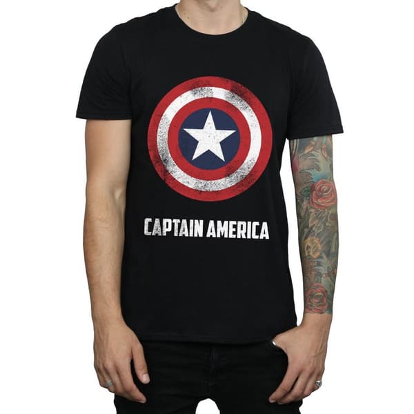 Marvel Mens Captain America Shield Text T-Shirt