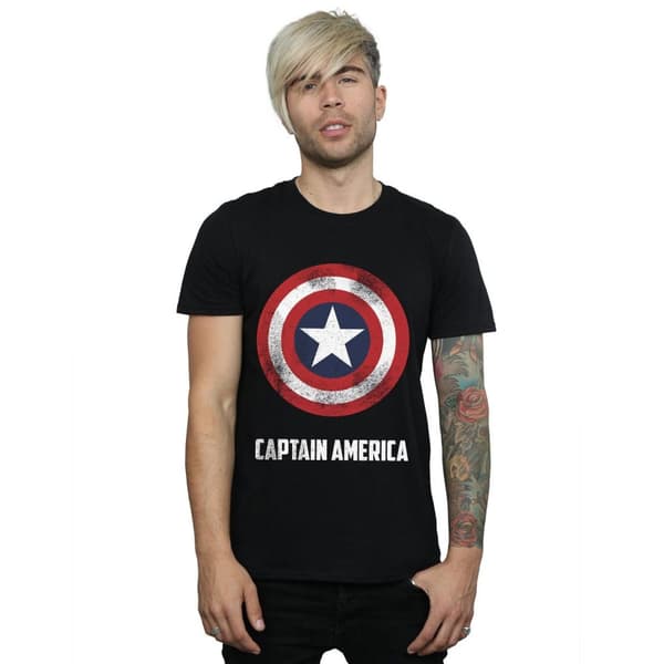 Marvel Mens Captain America Shield Text T-Shirt