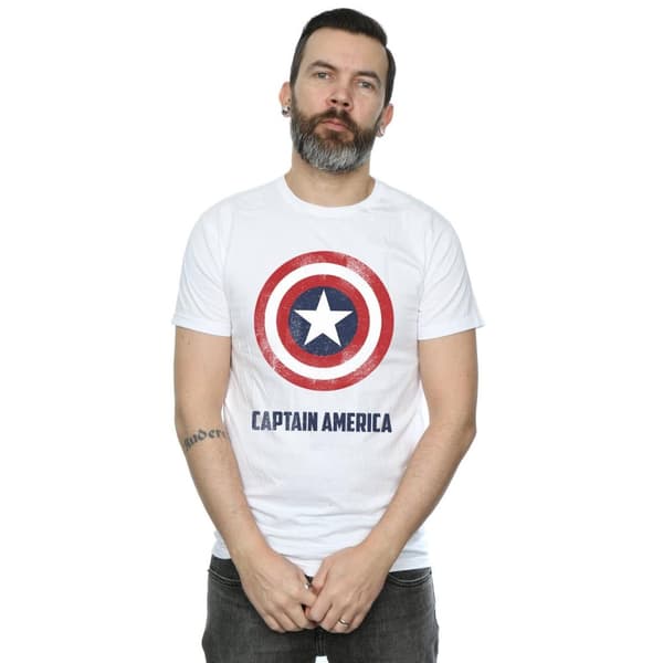 Marvel Mens Captain America Shield Text T-Shirt