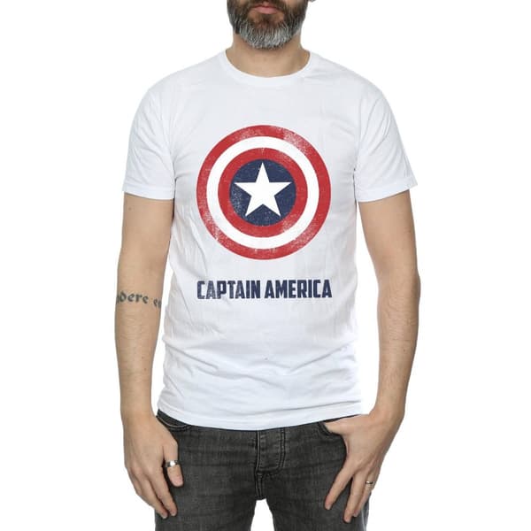 Marvel Mens Captain America Shield Text T-Shirt
